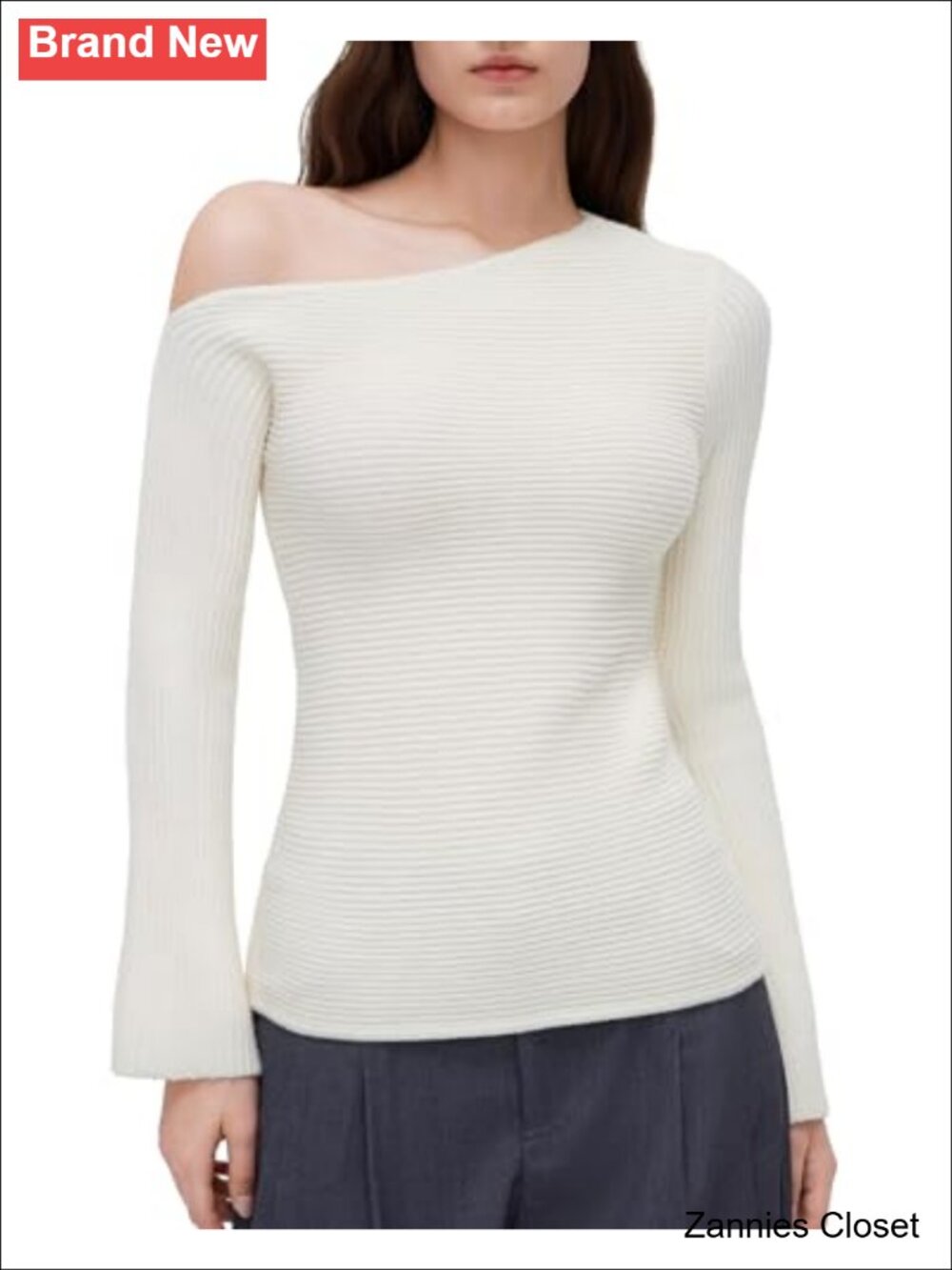 ✨ OMKAGI Off Shoulder Ribbed Knit Flare Sleeve Sweater Top Women
